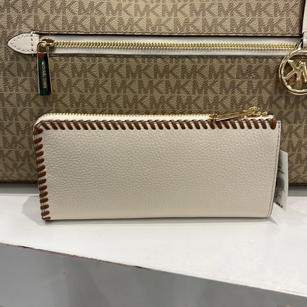 Michael Kors Jet Set Travel Large Pebble Leather Quarter-Zip Wallet NWT